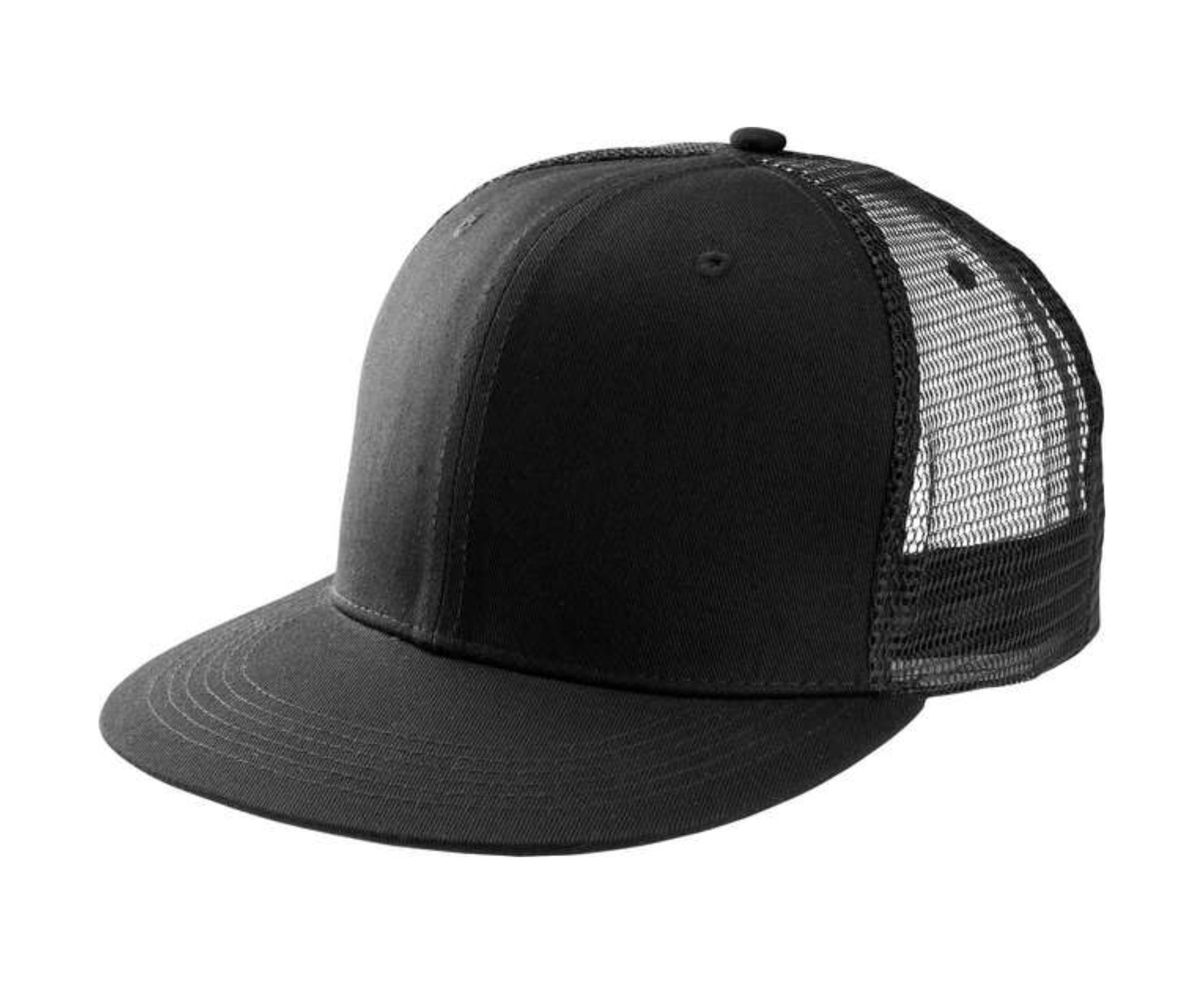 KP113 | Flat 6 Panel Trucker Peak Cap Black