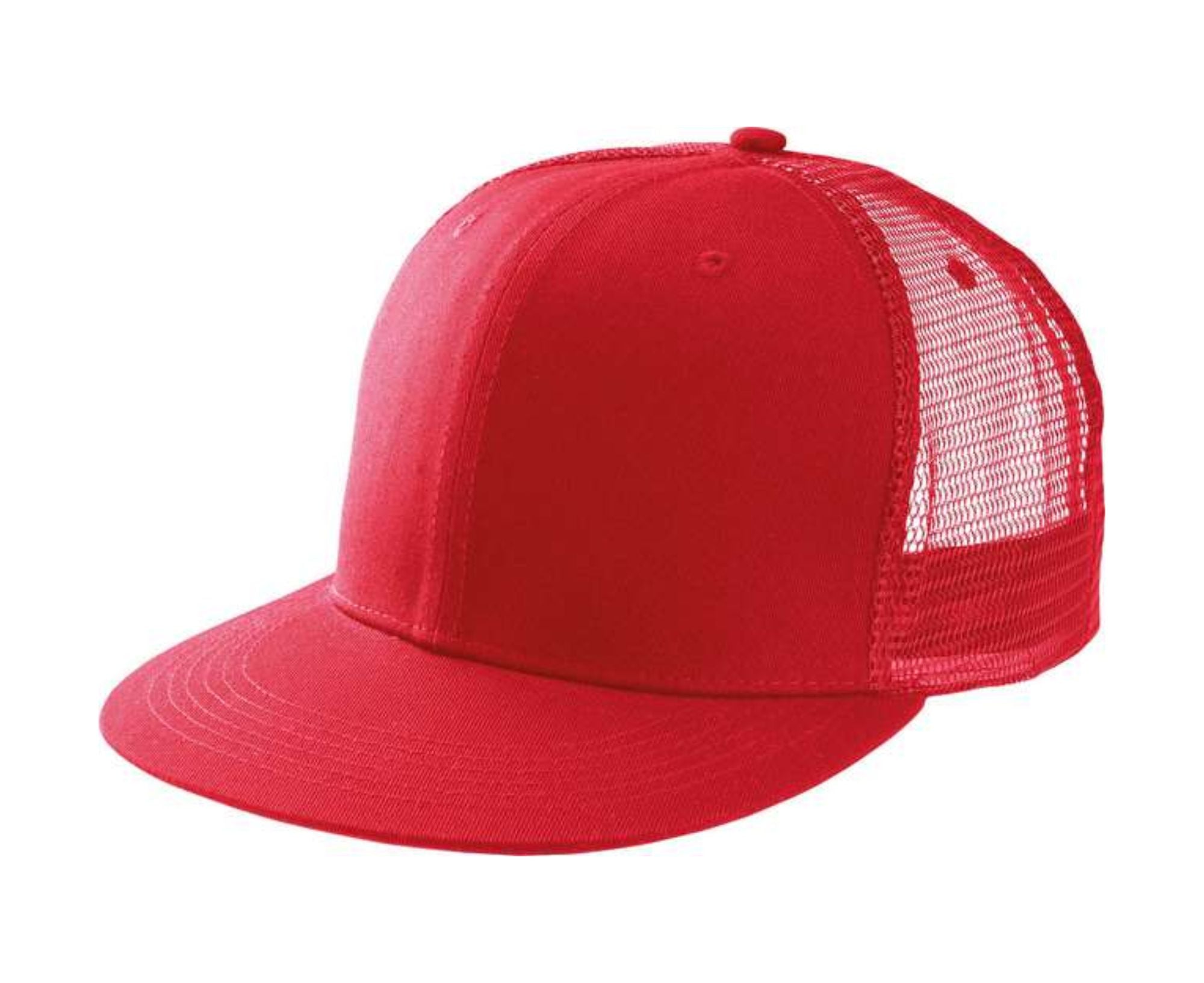 KP113 | Flat 6 Panel Trucker Peak Cap Red