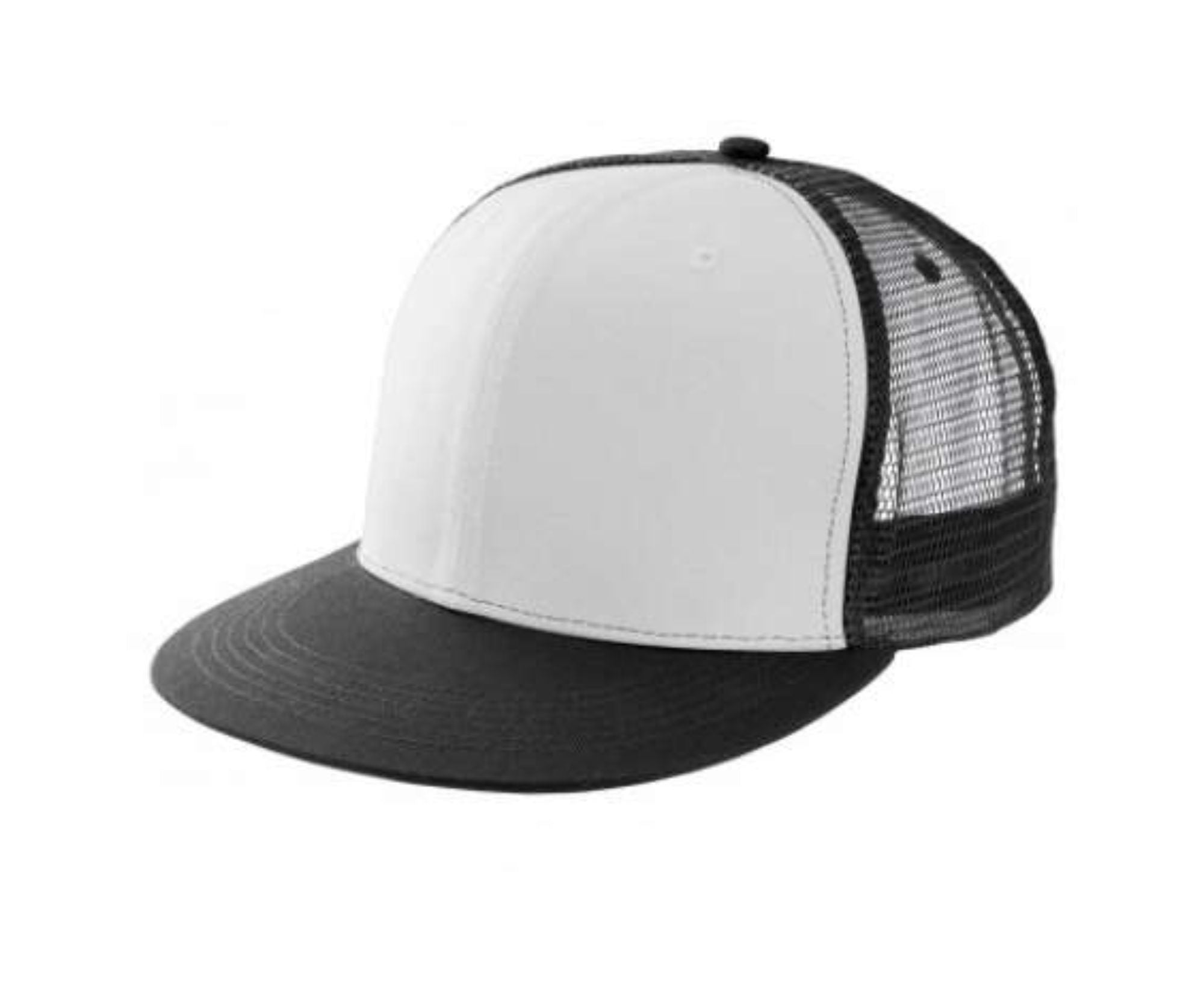 KP113 | Flat 6 Panel Trucker Peak Cap White | Black