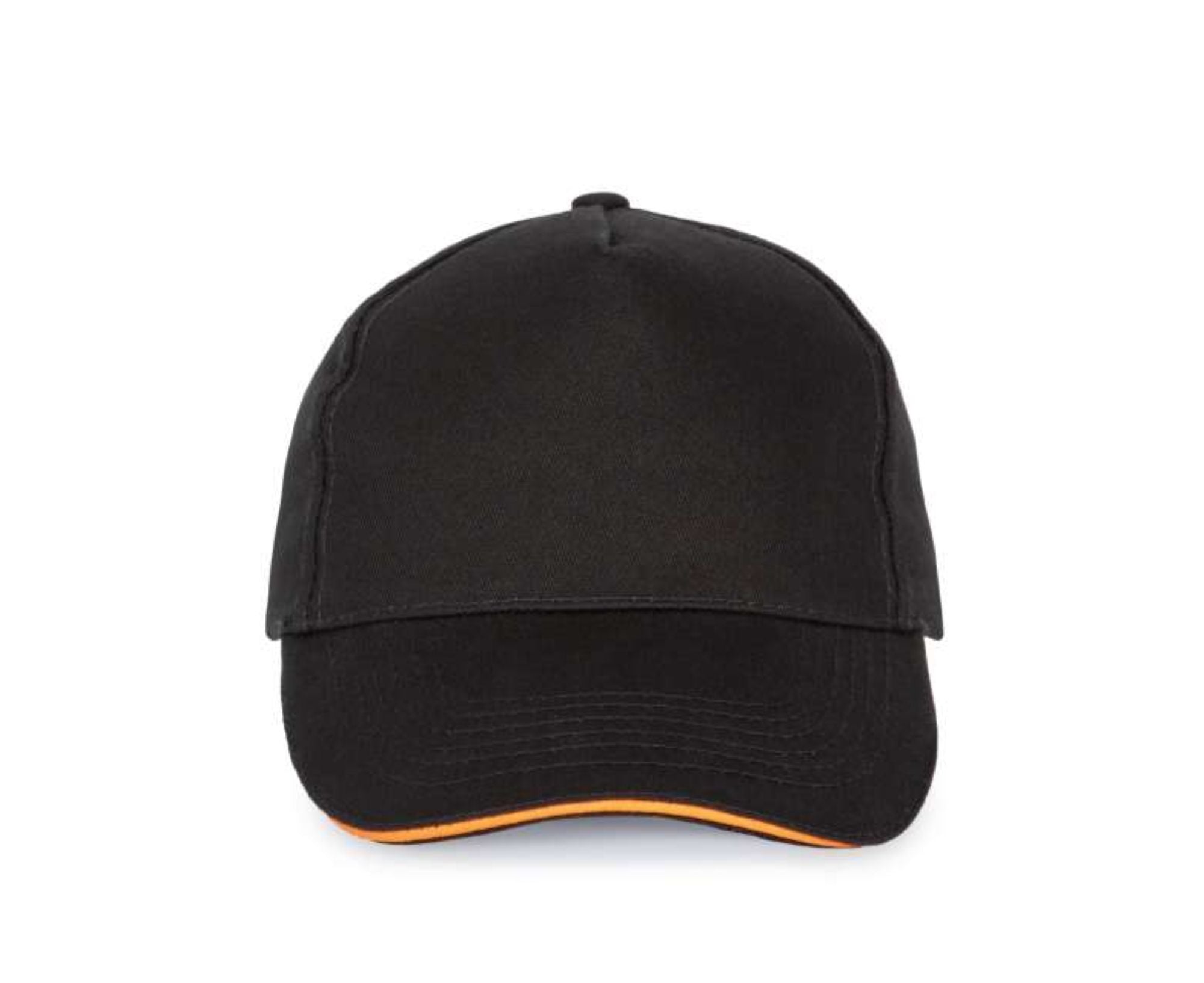 KP124 | 5 Panels Sandwich Peak Cap Black | Orange