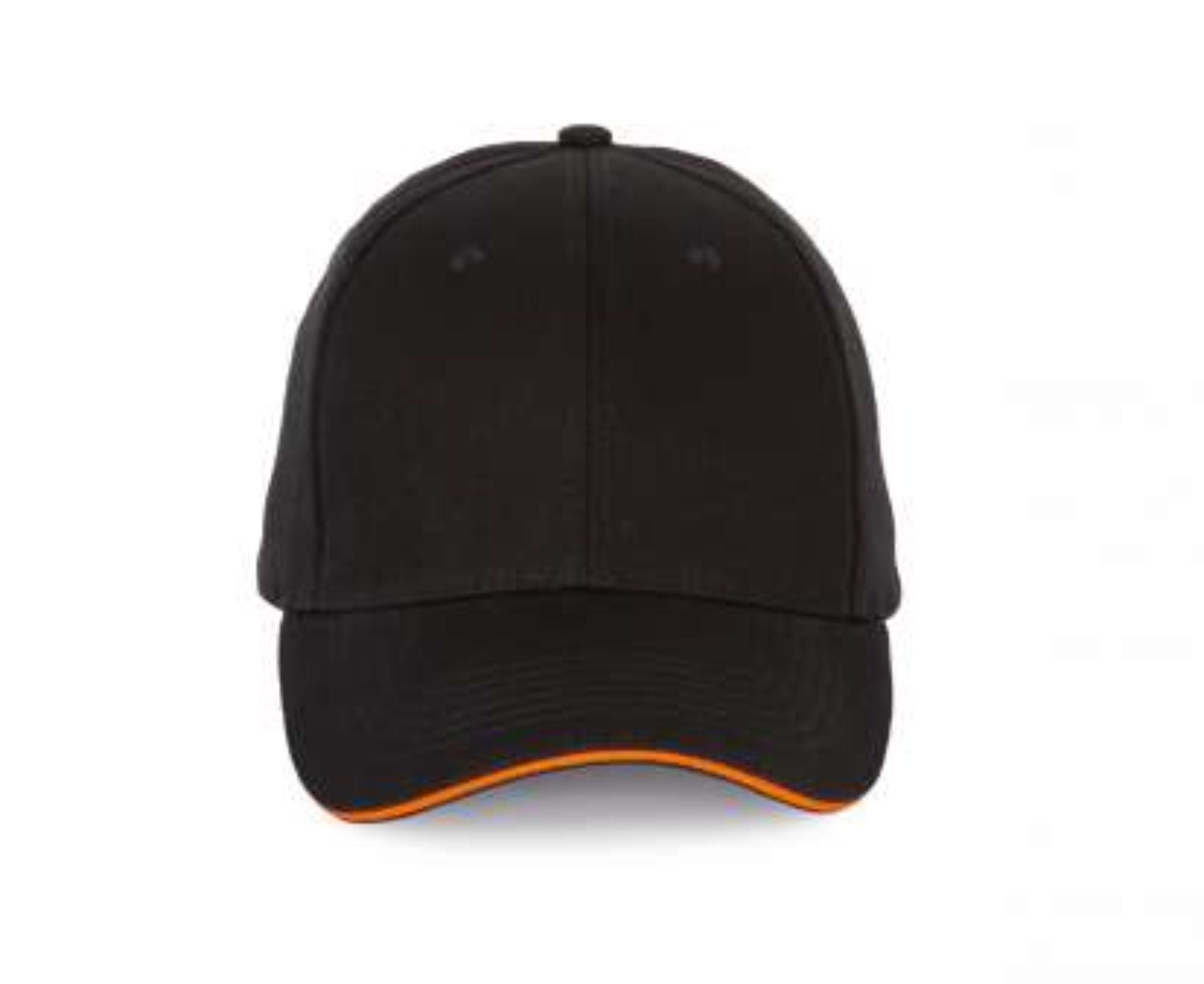 KP185 | 6 Panel With Contrasting Sandwich Peak Cap Black | Orange