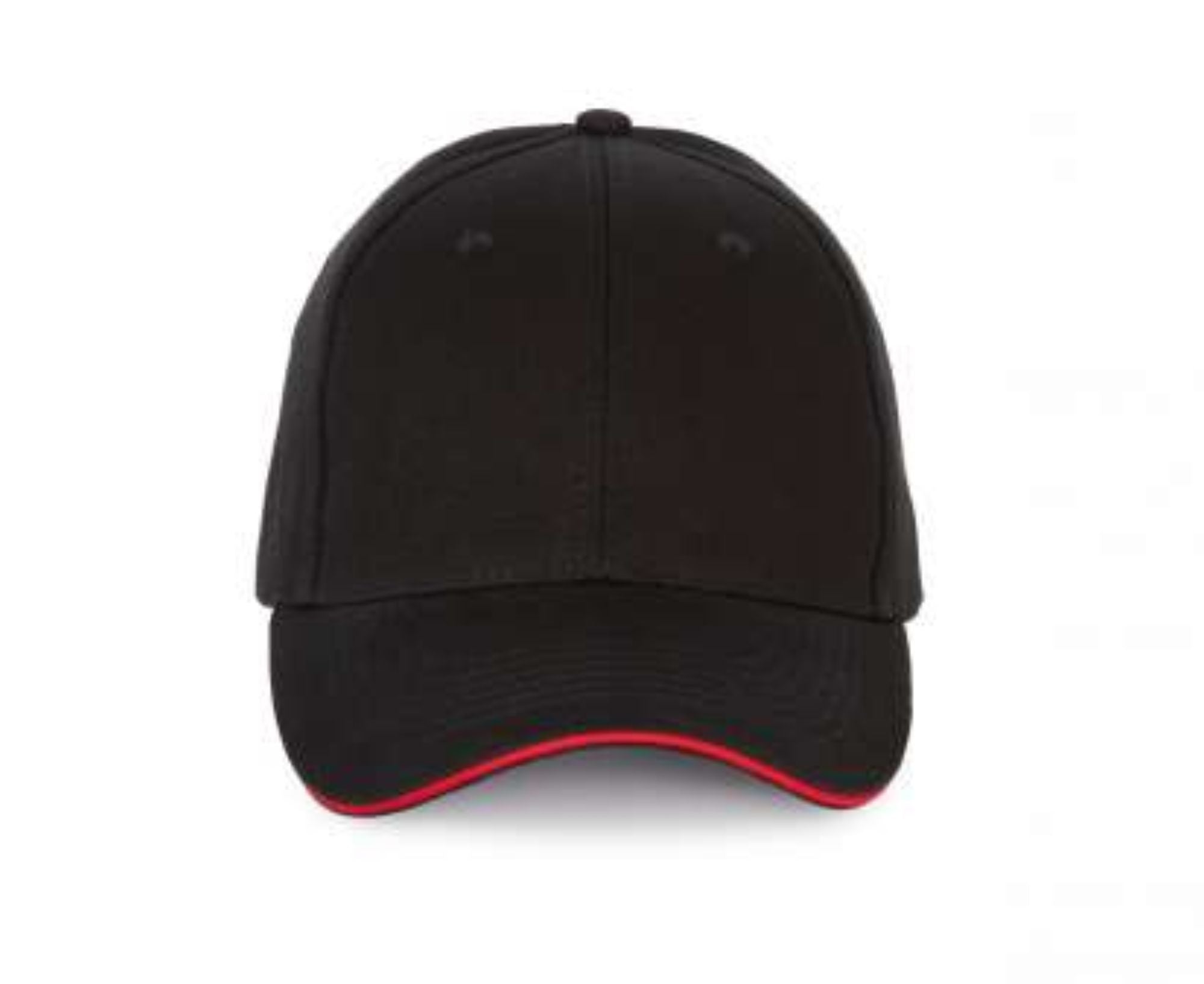 KP185 | 6 Panel With Contrasting Sandwich Peak Cap Black | Red