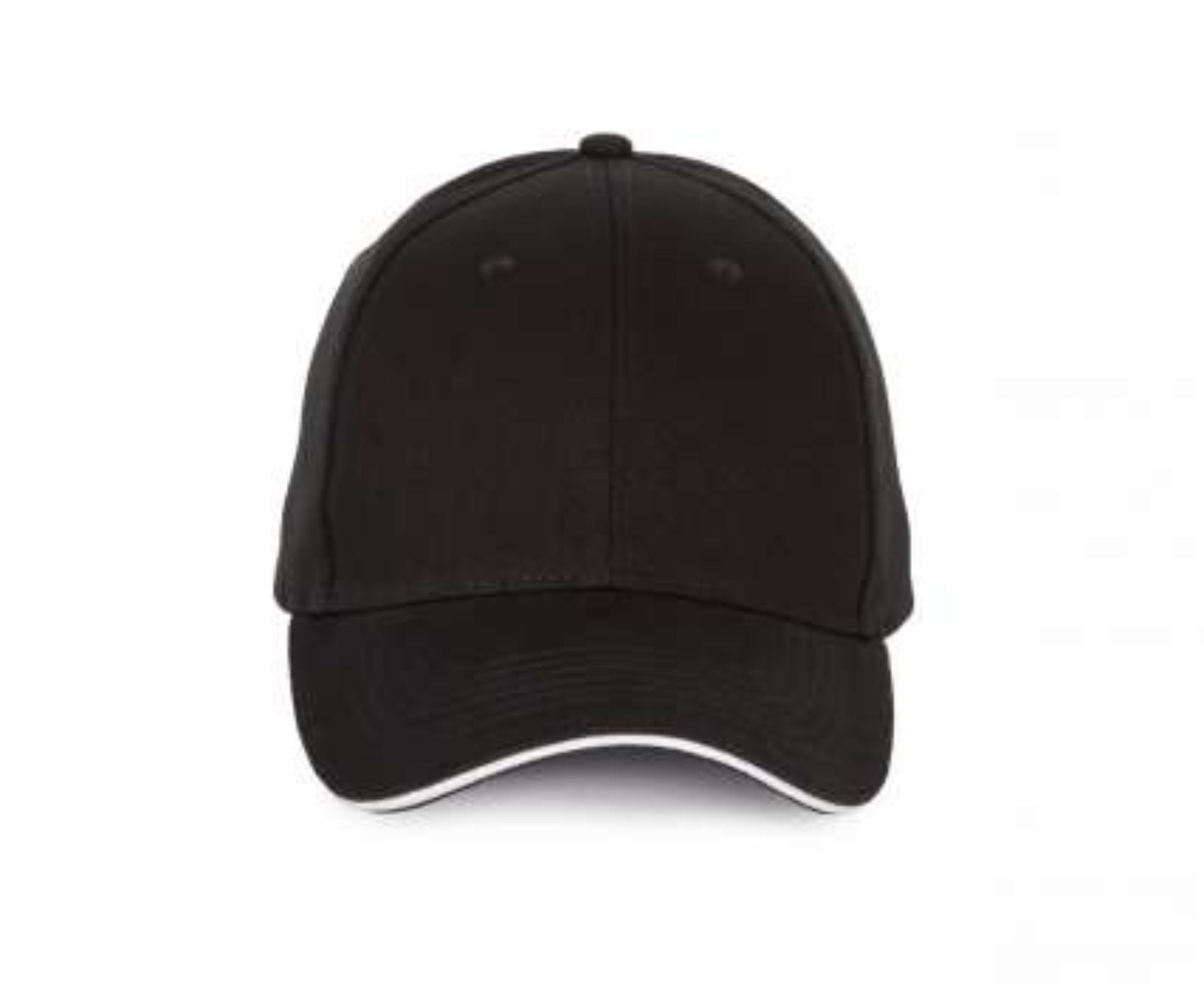 KP185 | 6 Panel With Contrasting Sandwich Peak Cap Black | White