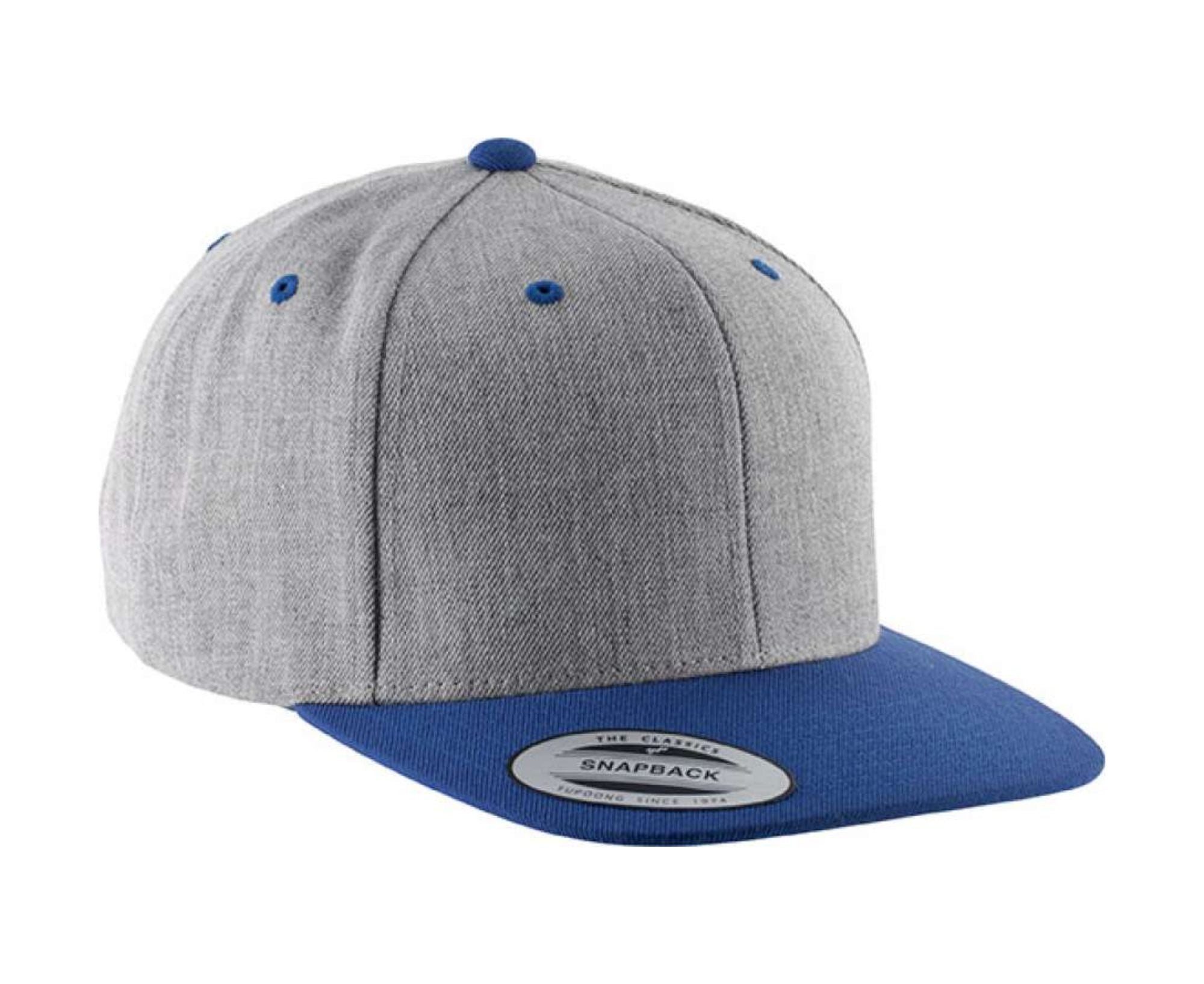KP910 | Flat Peak Cap 6 Panels Heather Grey | Royal Blue