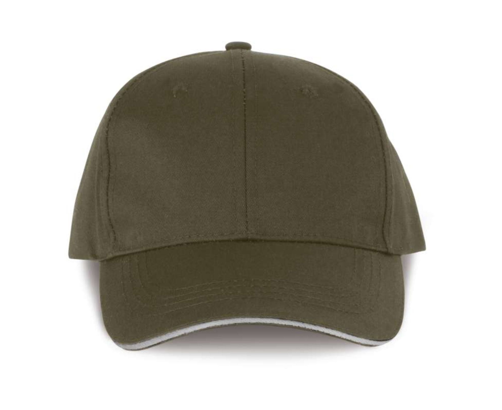 WKP145 | OEKOTEX Certified 6 Panels With Sandwich Peak Cap Khaki | Light Grey