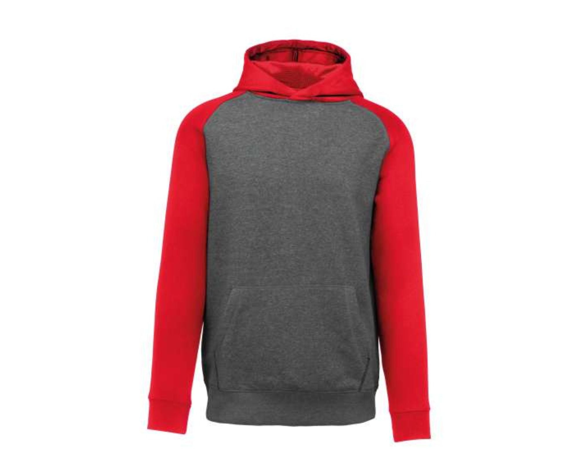 PA370 | Kid's Two-Tone Hooded Sweatshirt Grey Heather | Sporty Red
