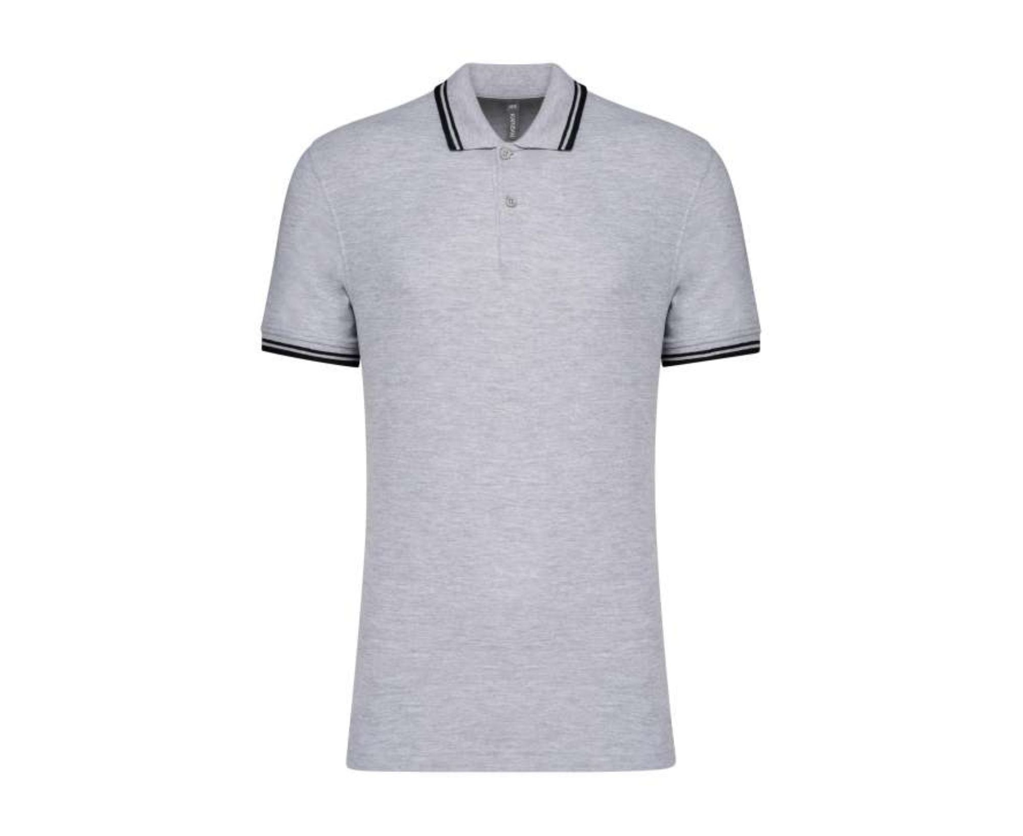 KA272 | Men's Short-Sleeved Polo Shirt Contrasting Piping Oxford Grey | Black