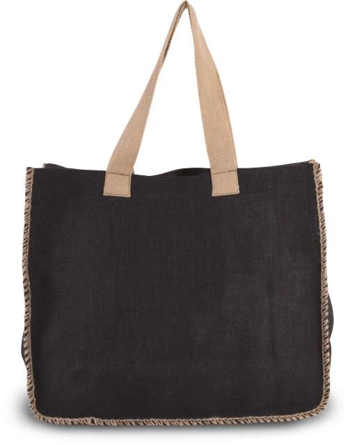 KI0248 | Jute Bag With Contrast Stitching Black | Natural