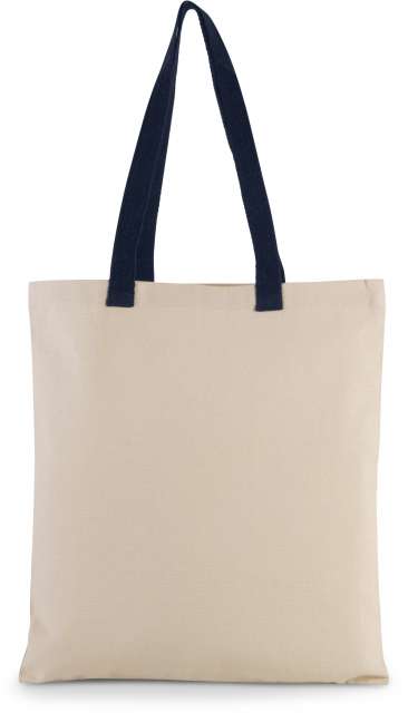 KI0277 | Flat Canvas Shopper Bag With Contrast Handle Natural | Navy