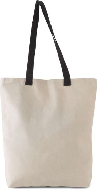 KI0277 | Flat Canvas Shopper Bag With Contrast Handle Natural | Black
