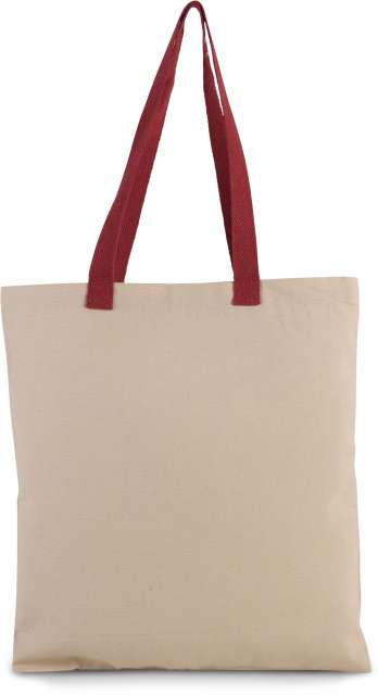 KI0277 | Flat Canvas Shopper Bag With Contrast Handle Natural | Cherry Red