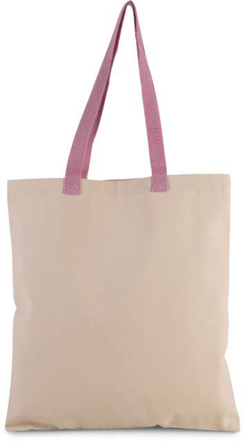 KI0277 | Flat Canvas Shopper Bag With Contrast Handle Natural | Dark Pink