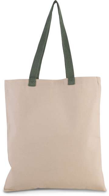 KI0277 | Flat Canvas Shopper Bag With Contrast Handle Natural | Dusty Light Green