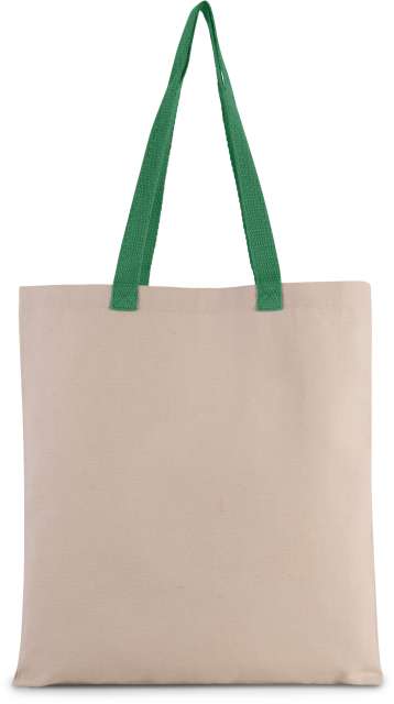 KI0277 | Flat Canvas Shopper Bag With Contrast Handle Natural | Kelly Green