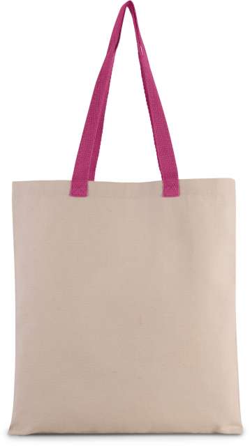 KI0277 | Flat Canvas Shopper Bag With Contrast Handle Natural | Magenta