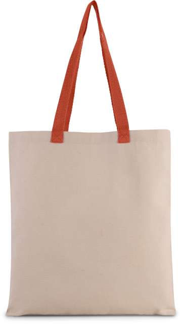 KI0277 | Flat Canvas Shopper Bag With Contrast Handle Natural | Spicy Orange