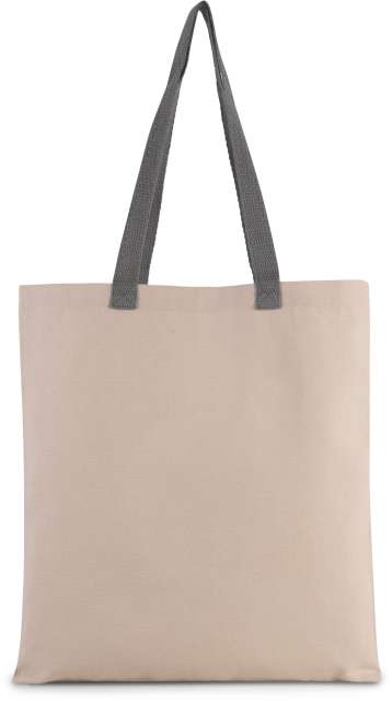 KI0277 | Flat Canvas Shopper Bag With Contrast Handle Natural | Steel Grey