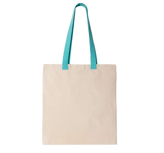 KI0277 | Flat Canvas Shopper Bag With Contrast Handle Natural | Surf Blue