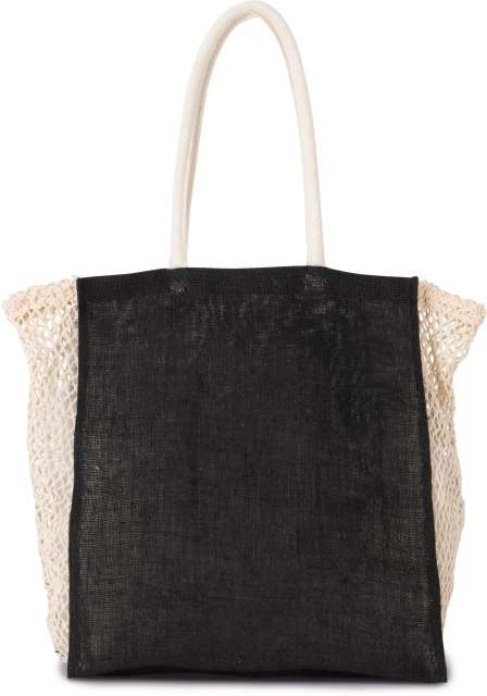 KI0281 | Shopping Bag With Mash Gusset Black | Natural