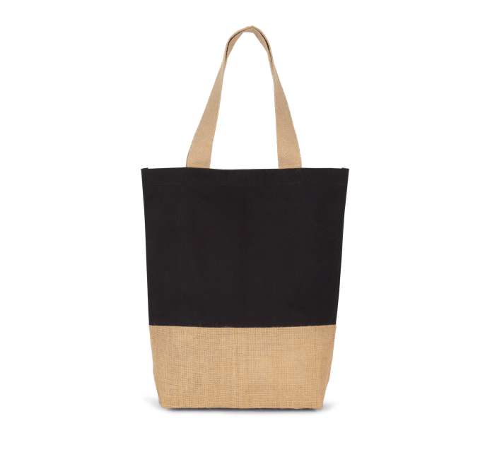 KI0298 | Cotton Shopping Bag With Bonded Jute Threads Black | Natural
